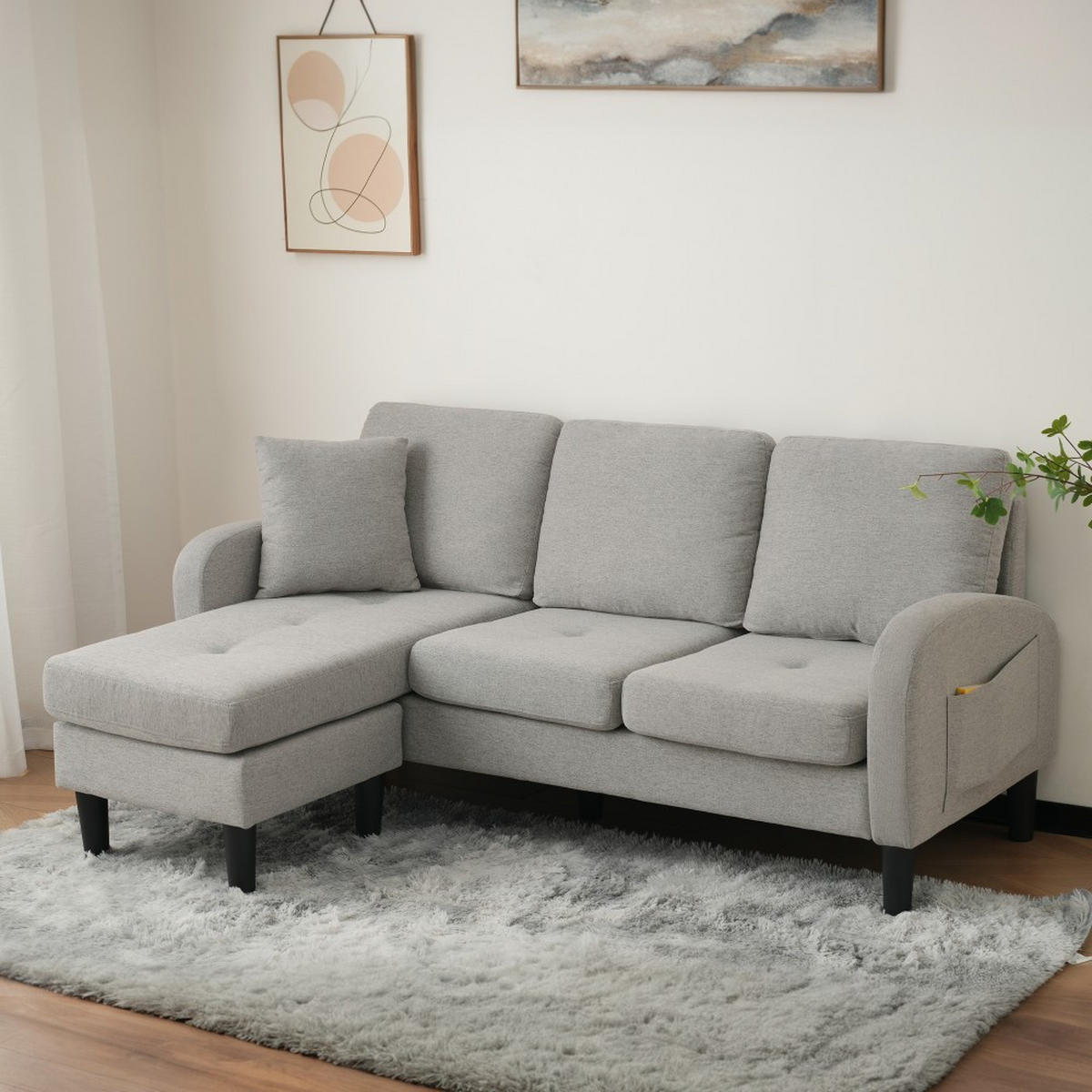 ECKSOFA 166 x 118 x 77 cm in Grau mit Chaiselongue - Grau, Kunststoff/Textil (118/116cm) - KOMHTOM
