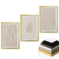 WANDBILDER 3er Set - 40x60 cm Goldrahmen - Beige Pflanzenmuster - Goldfarben, Kunststoff (40/60cm) - ArtPrintCave