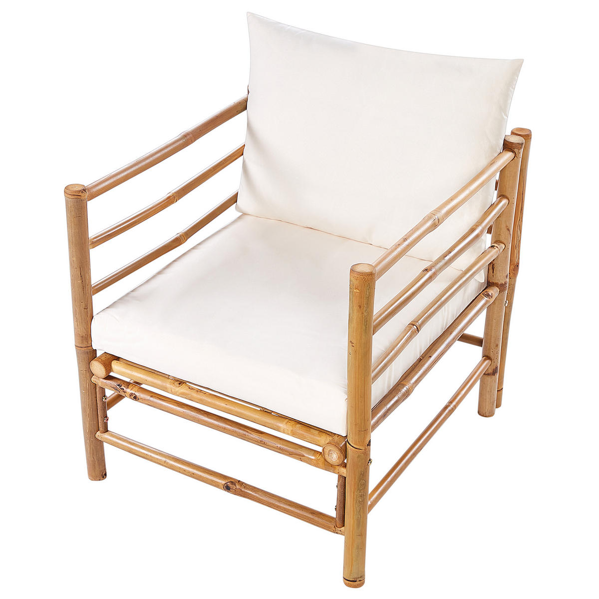 LOUNGE SET 4-Sitzer Bambusholz hellbraun 3-teilig Auflagen cremeweiß Cerreto - Creme, Holz - Beliani