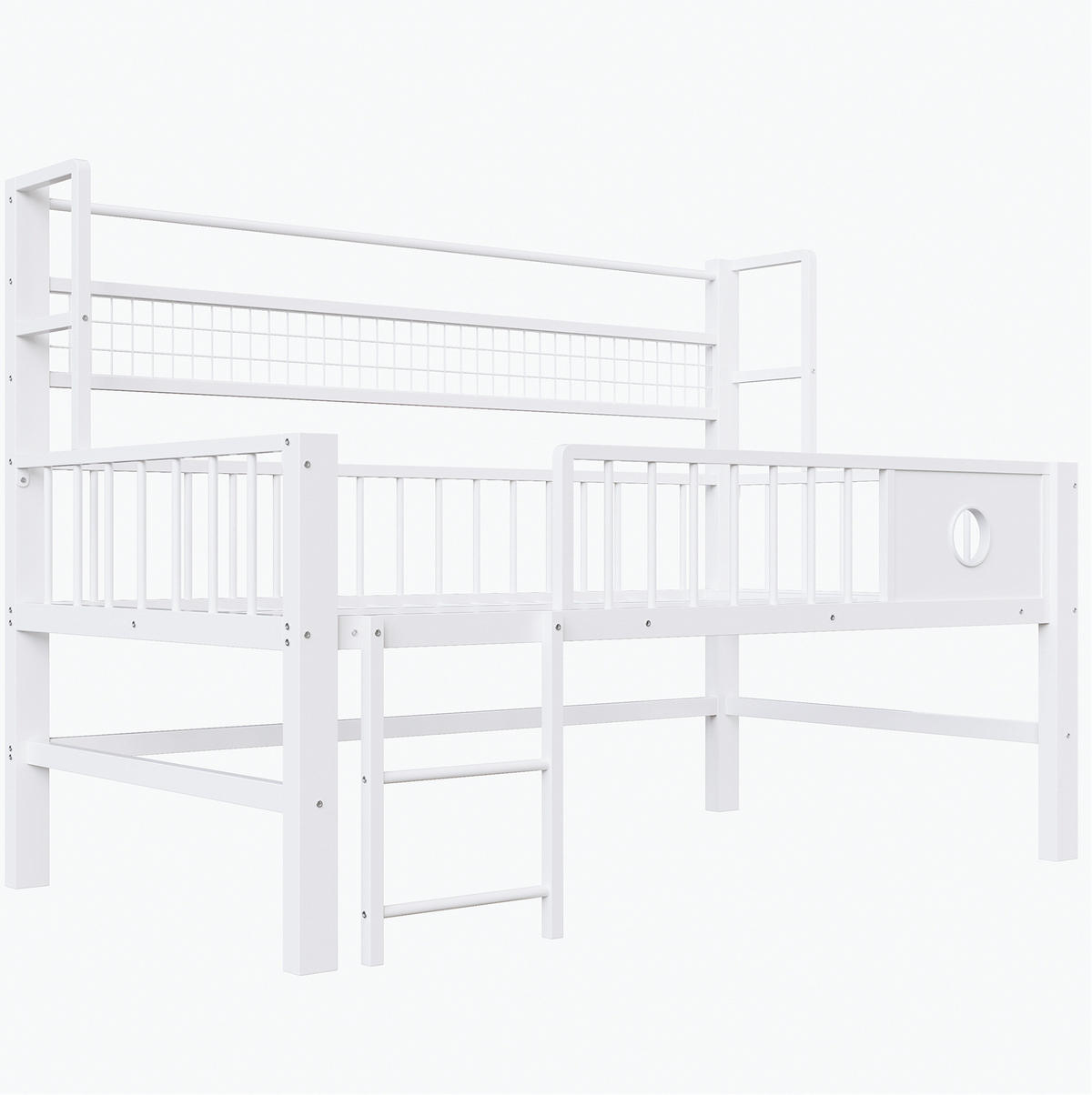 KINDERBETT 90/200 cm weiß aus Metall mit Stauraum - Weiß, Holzwerkstoff (90/200cm) - OKWISH