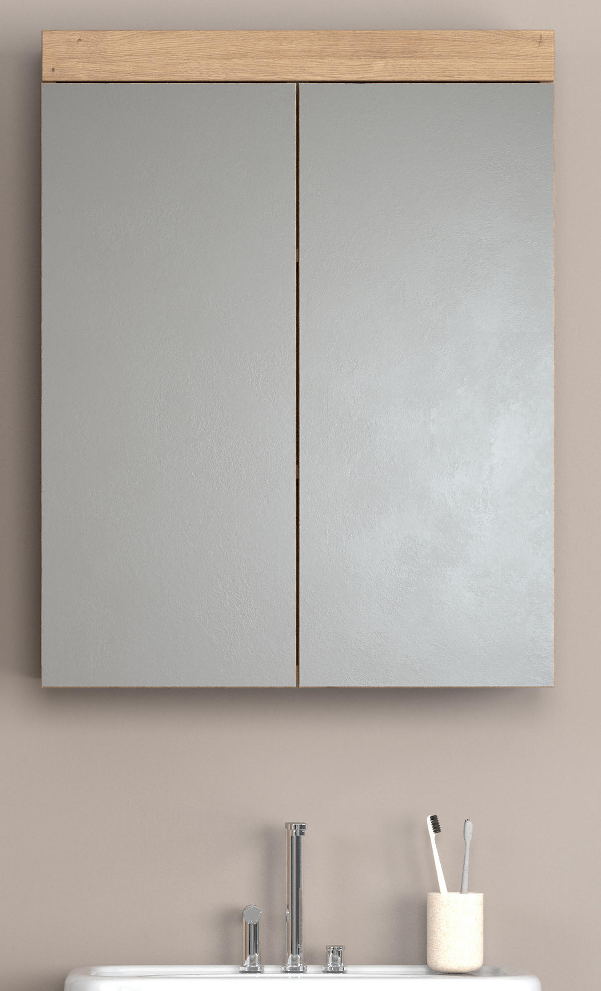 SPIEGELSCHRANK Asteiche 60 x 77 cm, Badschrank 2-türig - Eichefarben, Glas/Holzwerkstoff (60/77/17cm) - Top.Furn