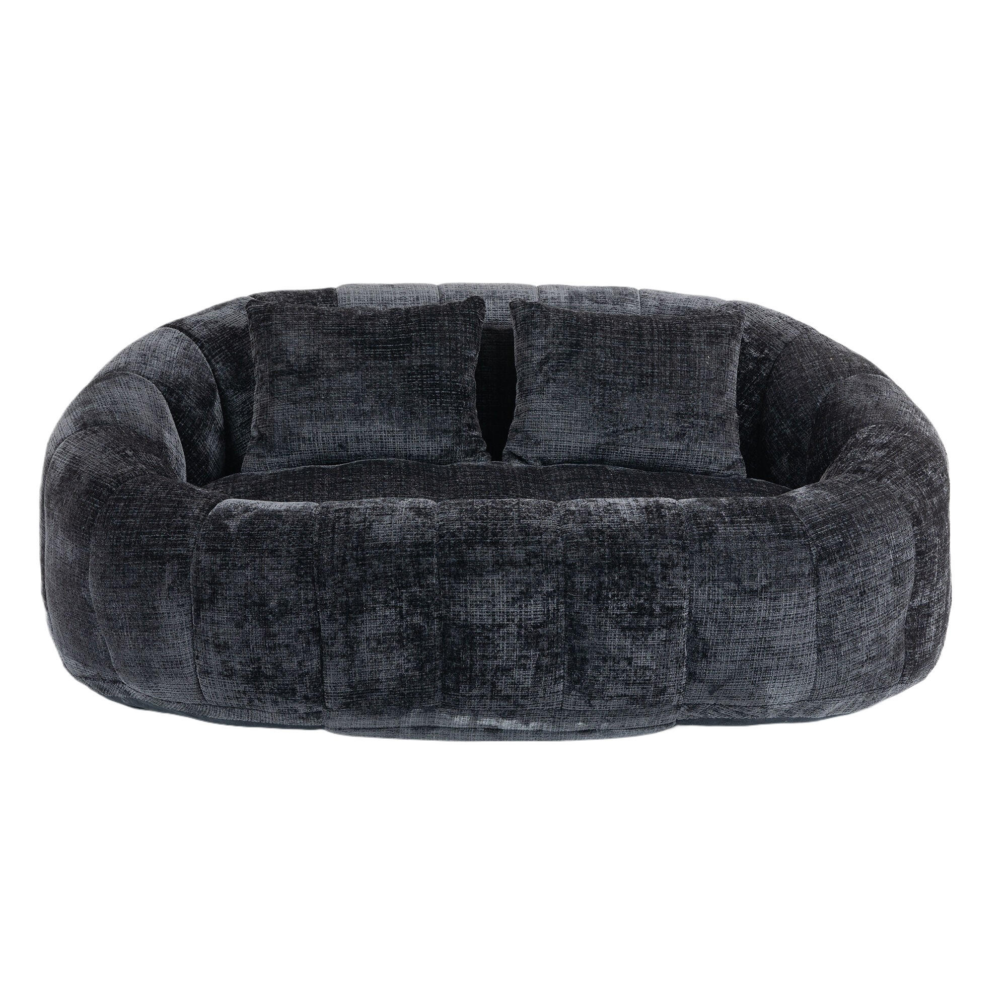 SITZSACK Chenille, Sofa mit 3 extra Kopfkissen,Schwarz - Schwarz, Textil (145/63/95cm) - LVHOM
