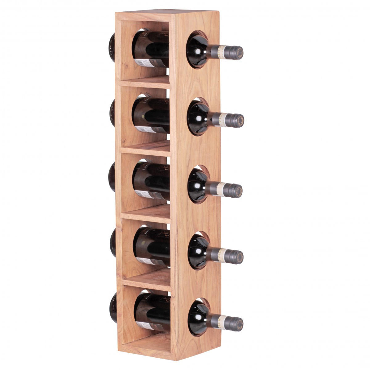 WEINREGAL Massivholz mit 5 Fächern Wandmontage Edelholz-Optik, Beige 70 cm - Beige, Holz (15/70/15cm) - KADIMA DESIGN