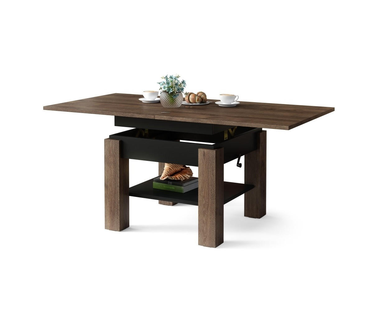 COUCHTISCH quadratisch aufklappbar höhenverstellbar 70/75/69 cm - Dunkelbraun/Schwarz, Holzwerkstoff (75/70/57cm) - designimpex