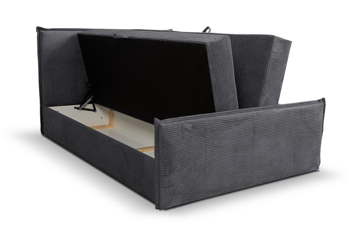 BOXBETT Vanessa mit 2 Bettkästen, 180x200, Farbe: Grau, Cordstoff, mit Bonell-Matratze inkl. Topper - Grau, Holz/Kunststoff (180/200cm) - VENASI MÖBEL