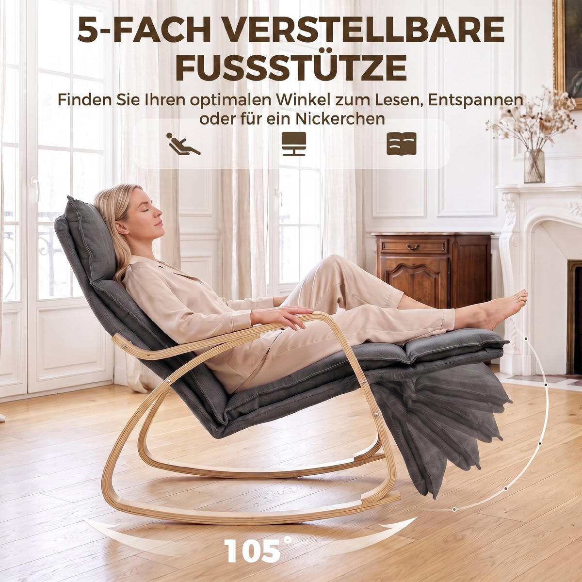 GUNGSTOL i polyester, mörkgrå - Cremefärgad/Svart, Björkträ/Träbaserade material (67/92/106cm) - HOMCOM