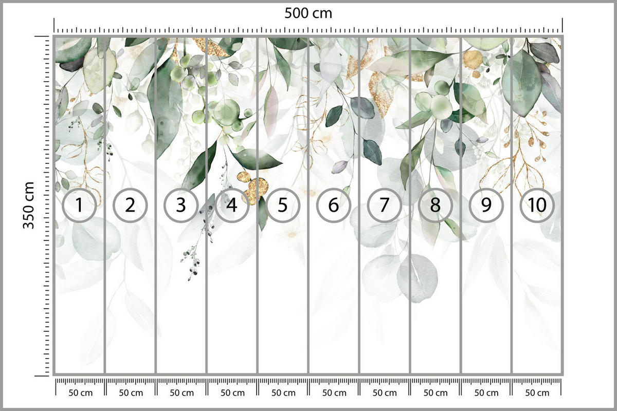 FOTOTAPETE Aquarell Blätter Pflanzen Natur 500x350 - Gelb/Beige, Papier (500/350cm) - Muralo