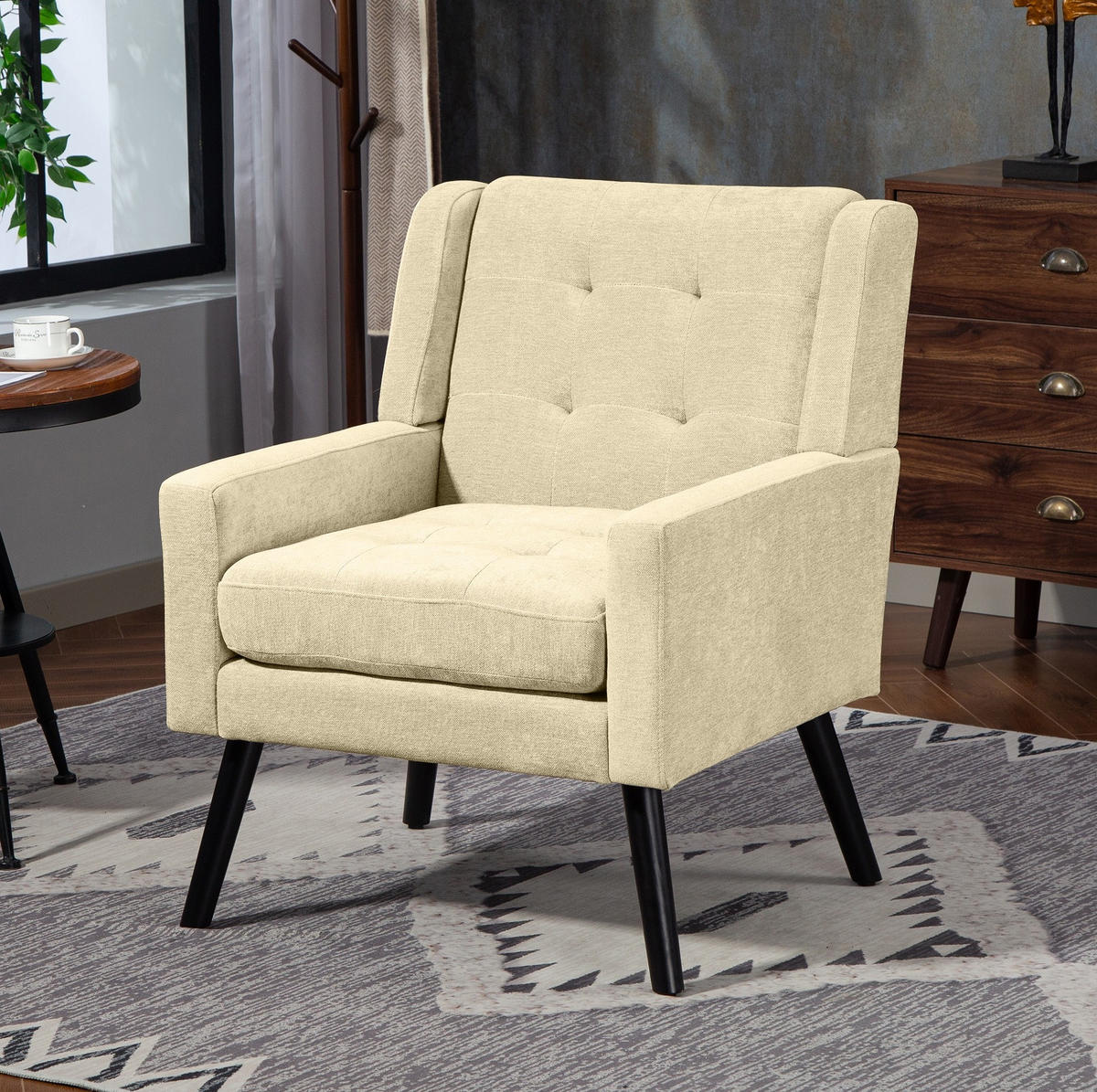 POLSTERSTUHL Leinen mit Tufting, Massivholzbeinen 68/76/88 cm Beige 130 kg - Beige, Textil (76/88/68cm) - Redom