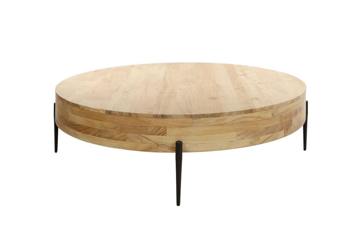 COUCHTISCH NAPO Braun Akazie - Schwarz/Braun, Holz/Metall (120/120/35cm) - KAWOLA