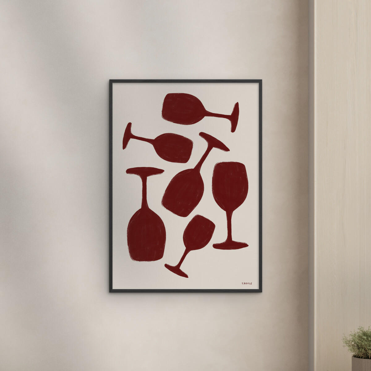POSTER mit Rahmen Tara Royle - Abstract Wine Glasses - Rot/Schwarz, Holz/Papier (50/70cm) - Poster&Frame