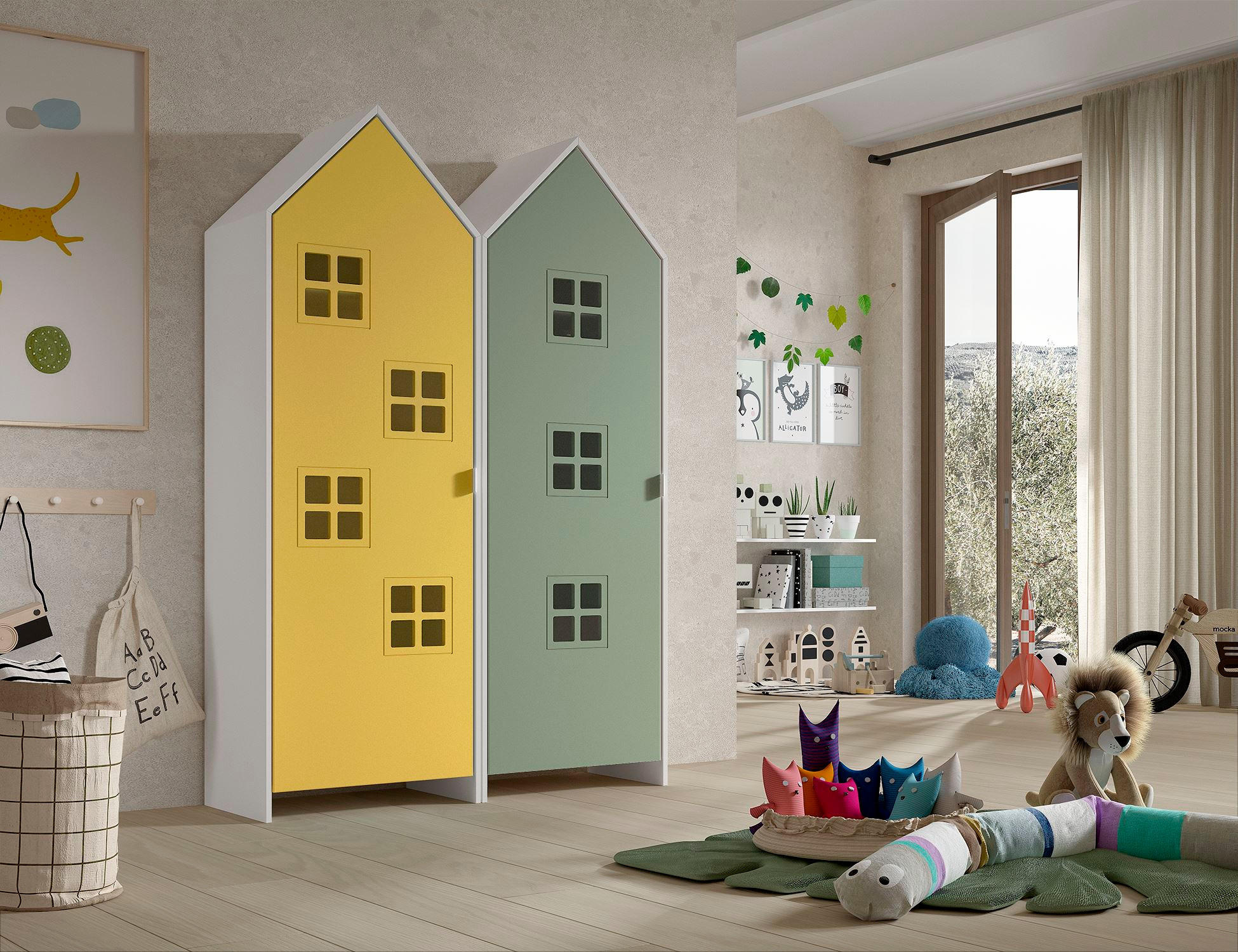 REGALSCHRANK Set Kania 115x37x171 MDF+Holzwerkstoff Weiß /Bunt - Gelb/Grün, Holzwerkstoff (115/171/37cm) - 58aufmkessel
