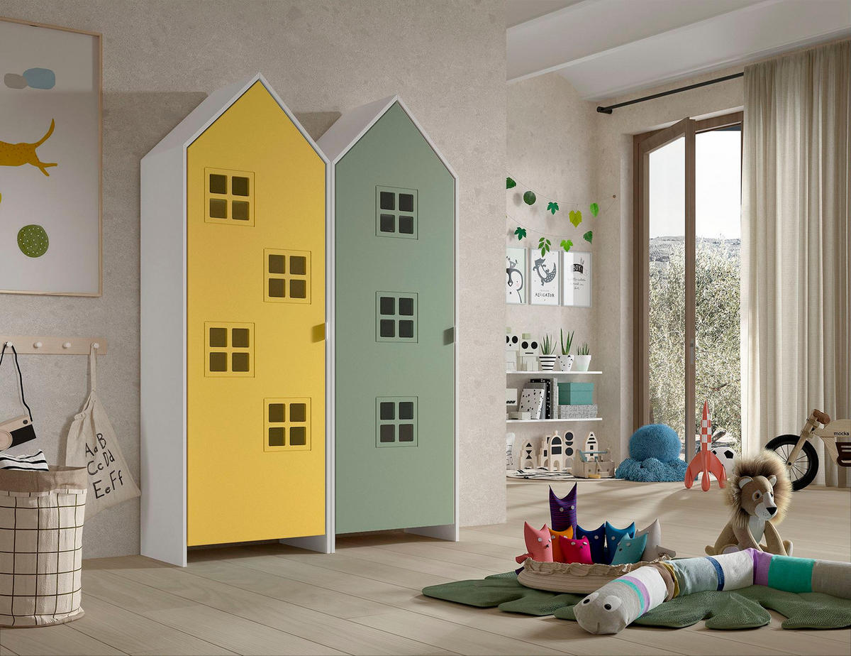 REGALSCHRANK Set Kania 115x37x171 MDF+Holzwerkstoff Weiß /Bunt - Gelb/Grün, Holzwerkstoff (115/171/37cm) - 58aufmkessel
