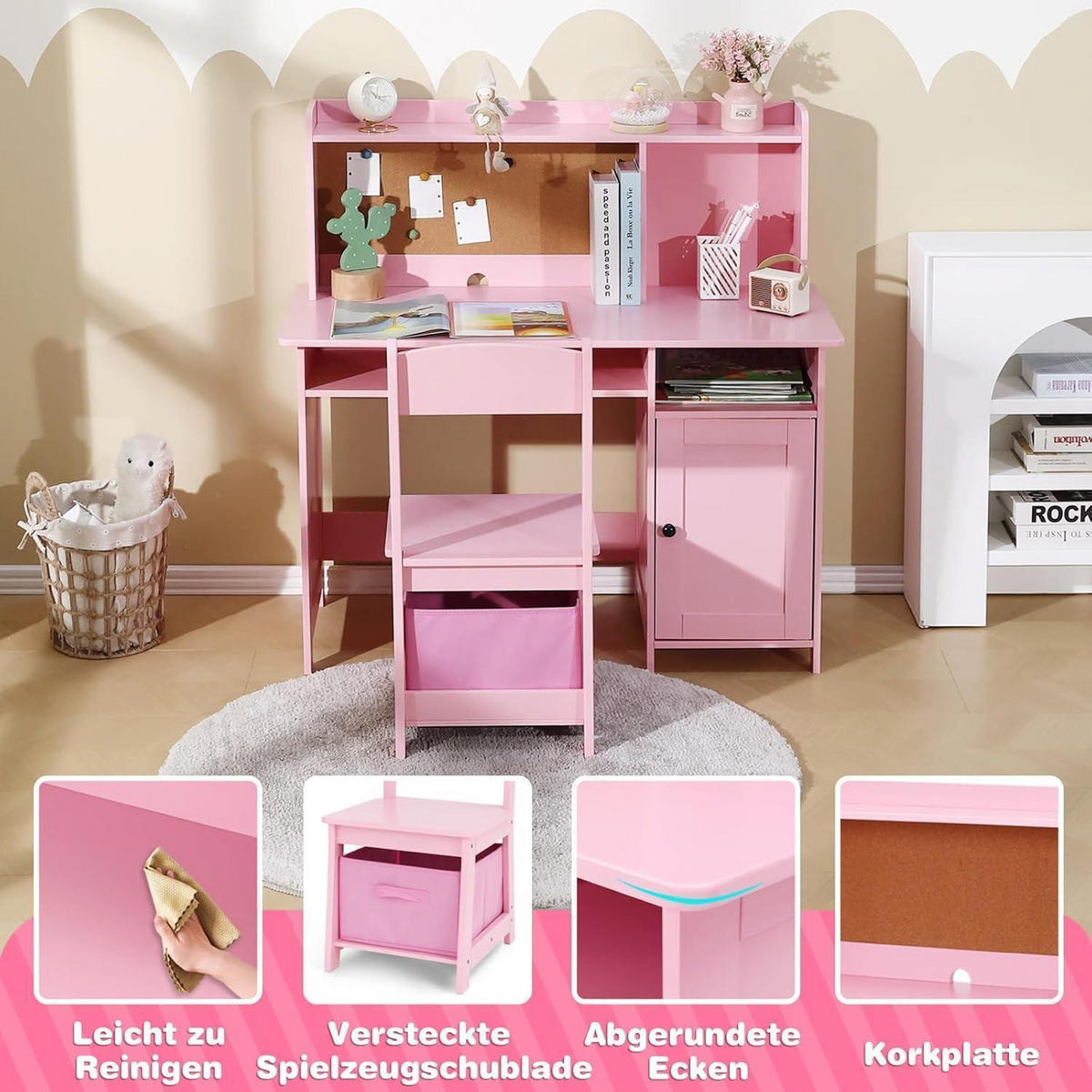 KINDERSCHREIBTISCH mit Stuhl 2-teiliges Set Rosa - Pink, Holzwerkstoff (95.5/95.5/45cm)