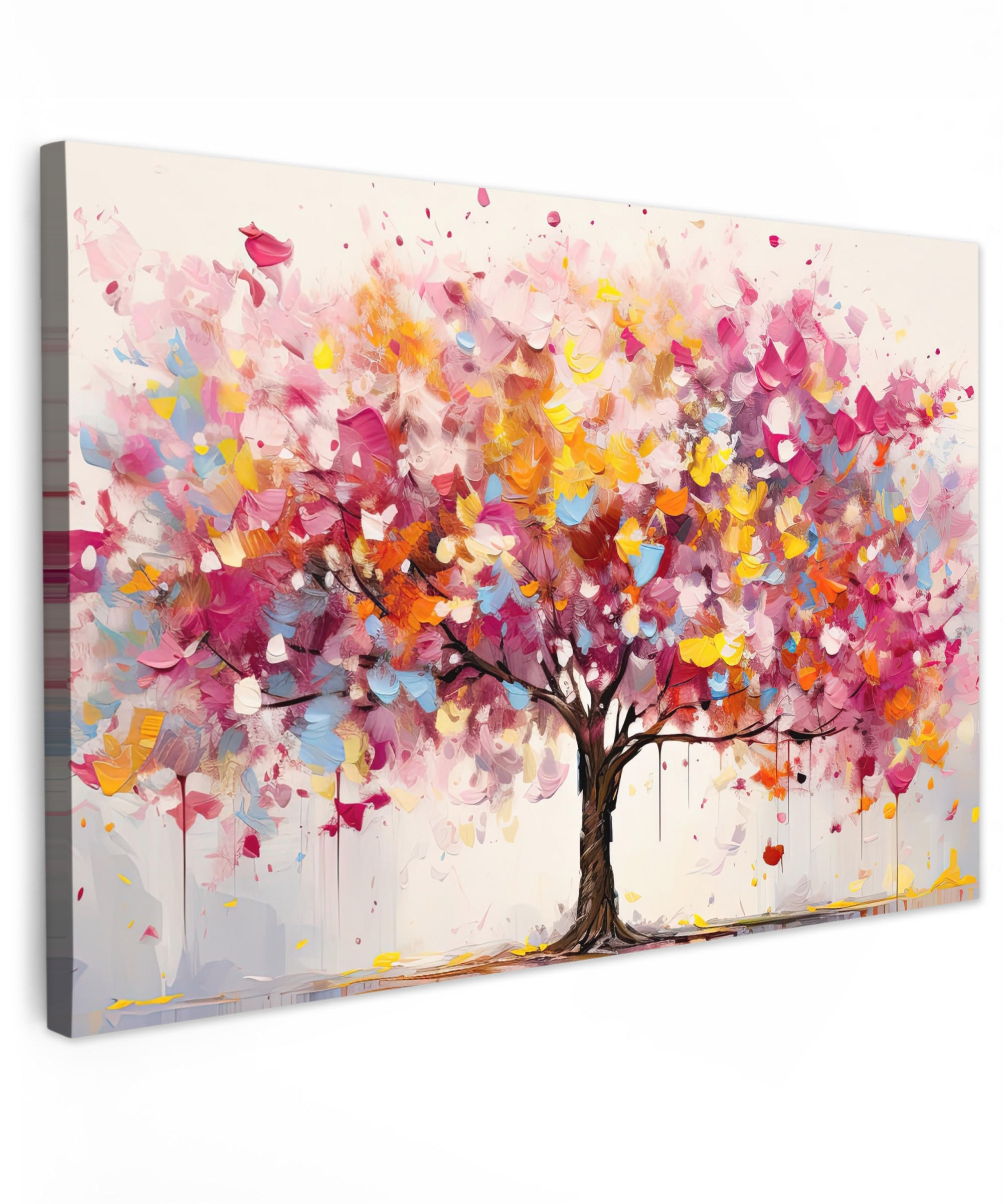 LEINWANDBILD Aquarell - Baum - Kunst - Abstrakt Wohnzimmer Groß 120x80 cm - Multicolor, Textil (120/80cm) - MuchoWow