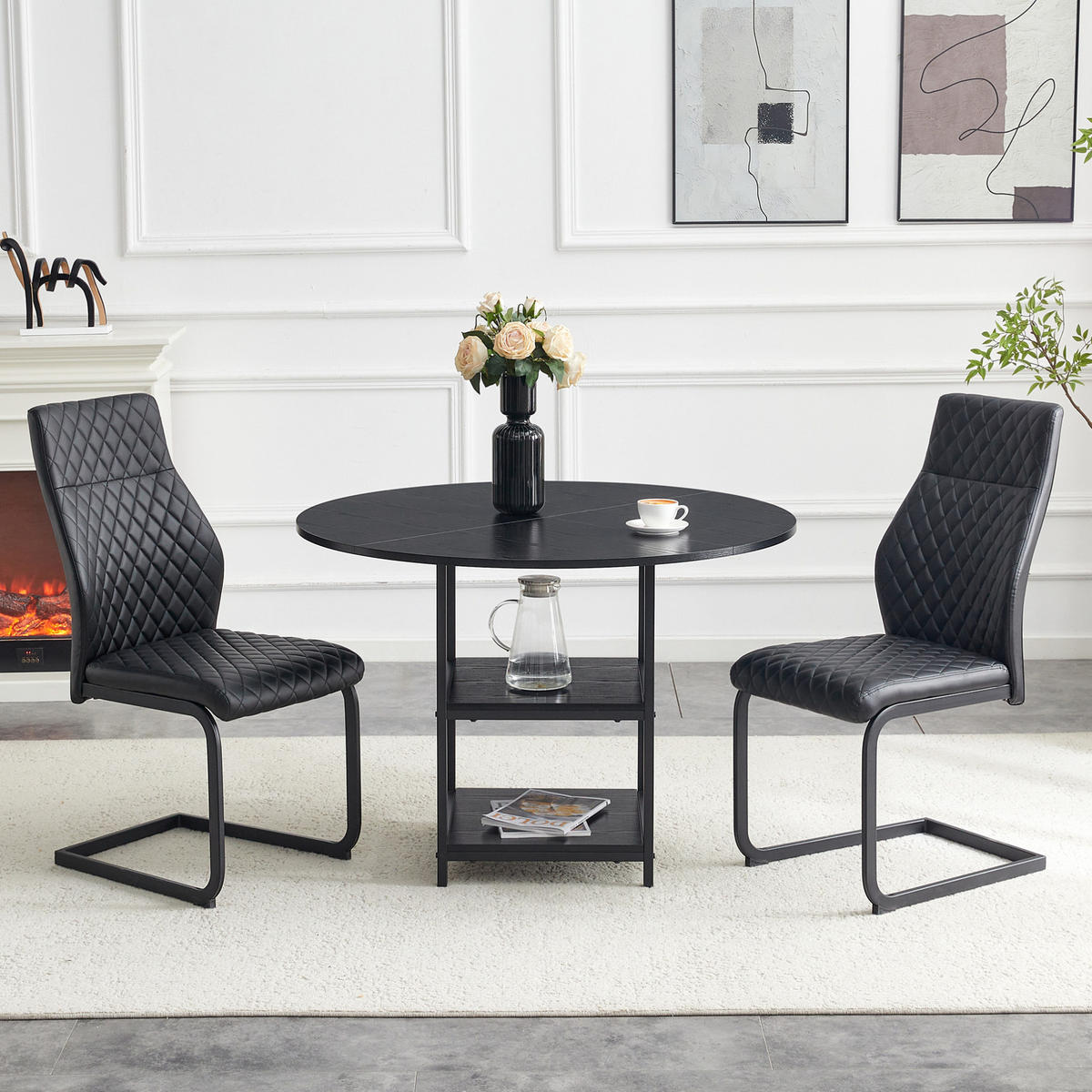 ESSGRUPPE 2-tlg. mit rundem Tisch 107 cm Schwarz MDF/Metall - Schwarz, Metall (107/75/107cm) - Meubliv