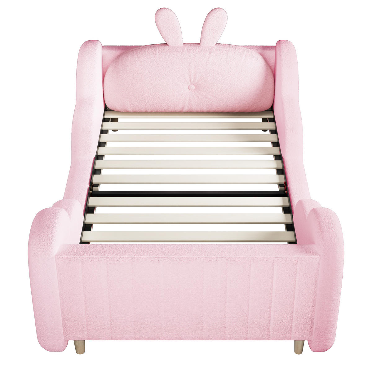KINDERBETT 90/200 cm in Rosa Teddyplüsch mit Hasenkissen und Wolkenseiten - Rosa, Holzwerkstoff/Textil (90/200cm) - WISHDOR