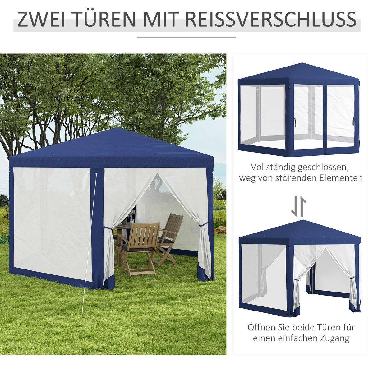PAVILLON 6-eckig, Blau - Blau, Metall (341.2/250/394cm) - Outsunny