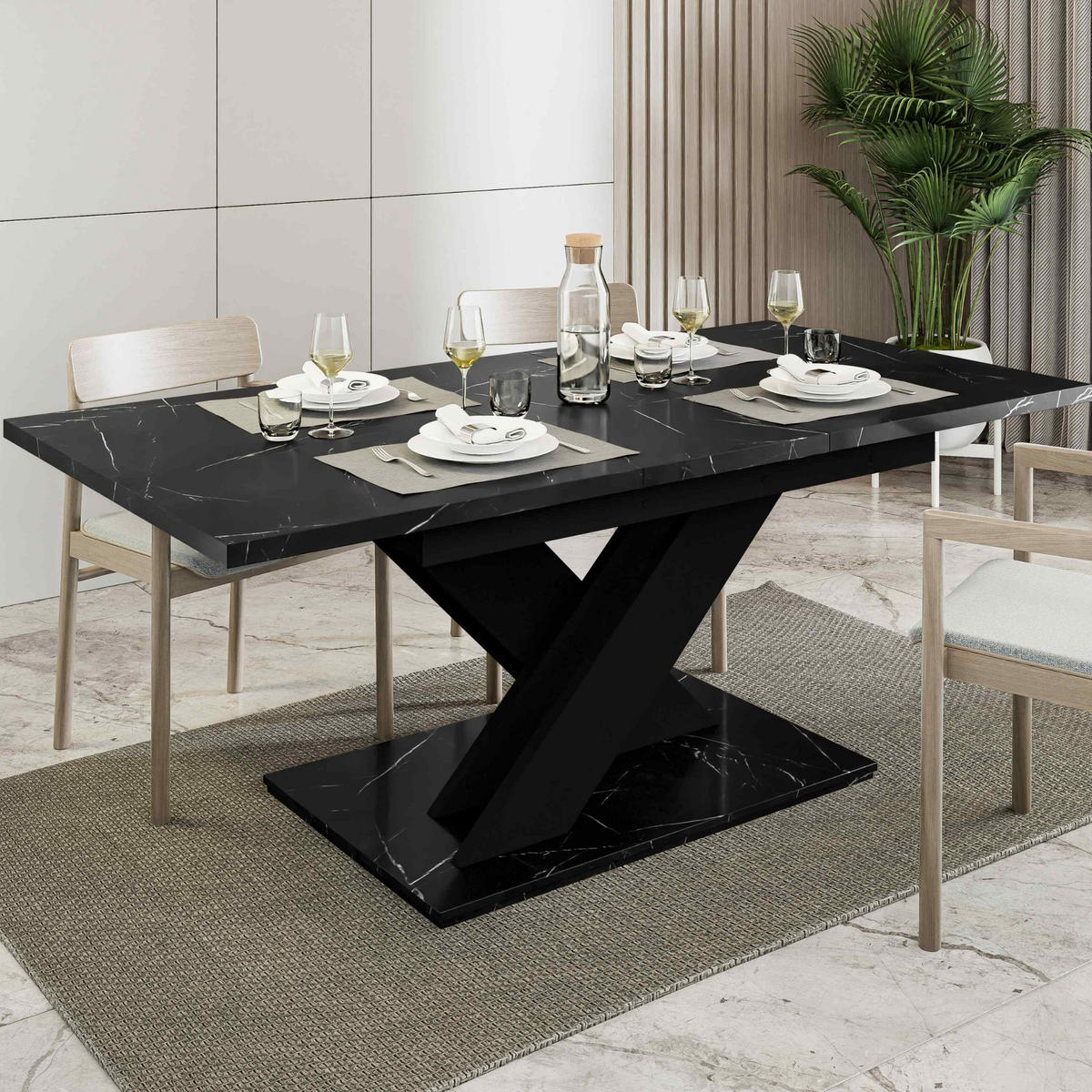 ESSTISCH Royal Schwarz Marmoptik Ausziehbar 140 - 180 cm - Schwarz, Holzwerkstoff (140/80/75cm) - PROSPERO