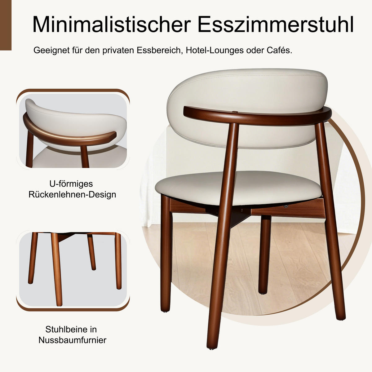 STUHL-SET DE-36244 2 Stück mit Holzbeinen Walnuss-Finish - Walnussfarben, Holz (57/45/78cm) - ComfortXL