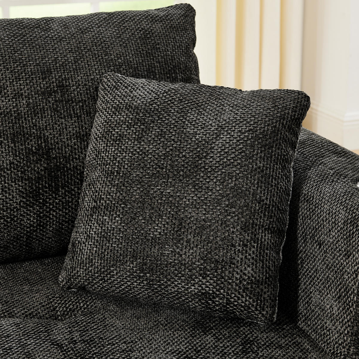 L-FÖRMIGES ECKSOFA Schwarz 255/170/67 cm 3-Sitzer mit Becherhalter und Seitentaschen - Schwarz, Textil (255/170cm) - PANGIVO