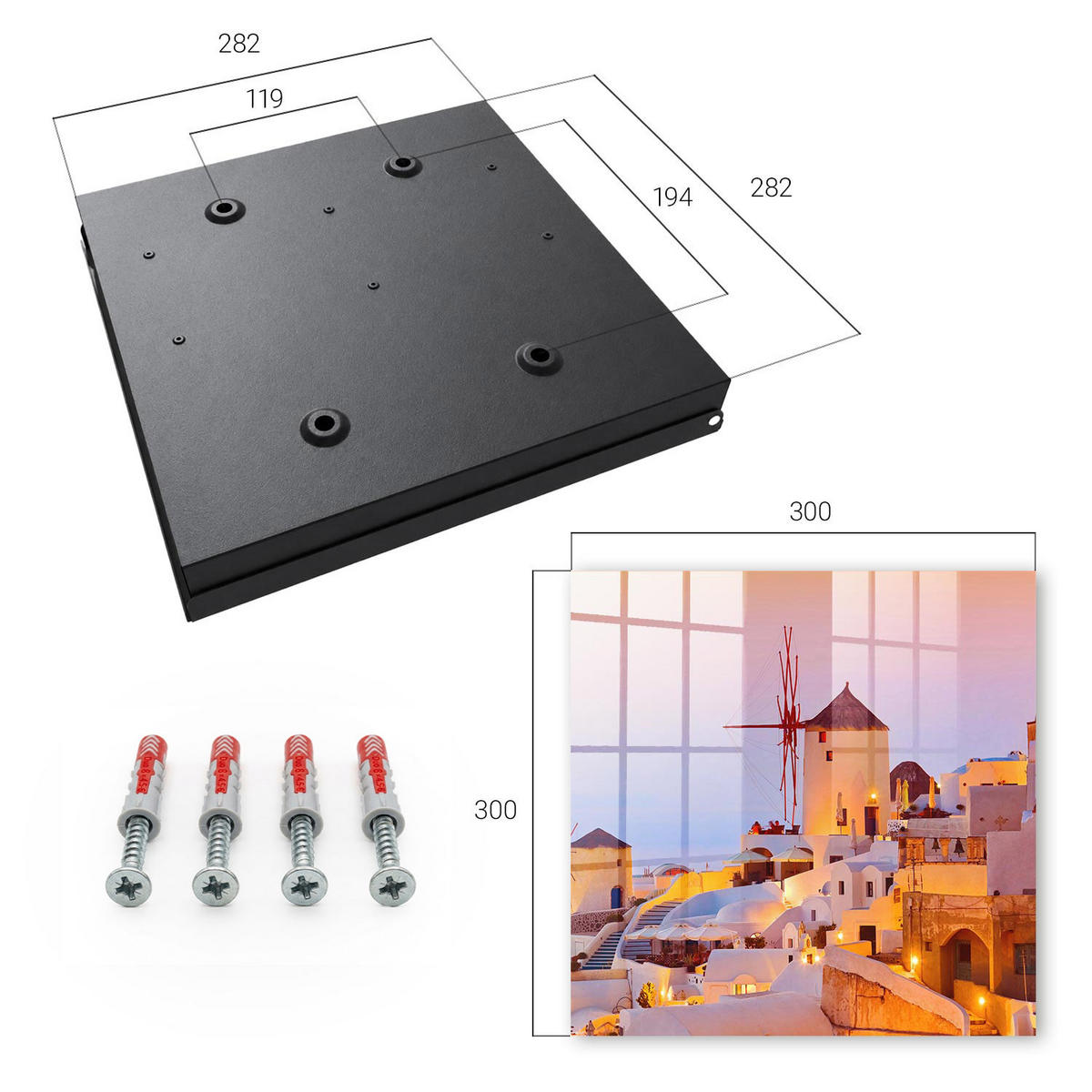 SCHLÜSSELBOX Schwarz 30x30 cm- Türöffnung nach rechts - Griechische Insel - Weiß, Metall (30/30/5cm) - TULUP