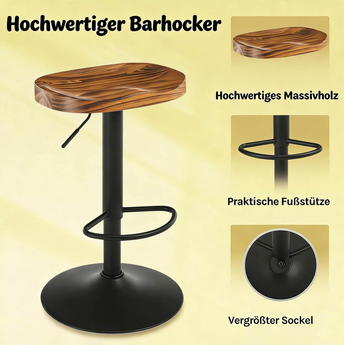 BARHOCKER drehbar höhenverstellbar 41,5 x 31,5 x 60-81 cm Rustik Braun - Braun, Metall (31.5/81/41.51cm) - Meubliv