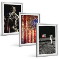 BILDER SET 3er Set - 40x60 cm Silberner Rahmen - Amerikanische Symbole, USA-Flagge - Silberfarben, Kunststoff (40/60cm) - TULUP