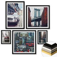 WANDBILDER 5er-Set - 50x50 cm & 20x30 cm & 40x60 cm Schwarzer Rahmen - Old Cars Brooklyn Retro-Audio - Schwarz, Kunststoff (40/60cm) - ArtPrintCave