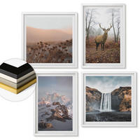 WANDBILDER 4er-Set - 50x50 cm & 40x60 cm Weißer Rahmen - Wilde Landschaften, Berge, Hirsche - Weiß, Kunststoff (50/50cm) - ArtPrintCave