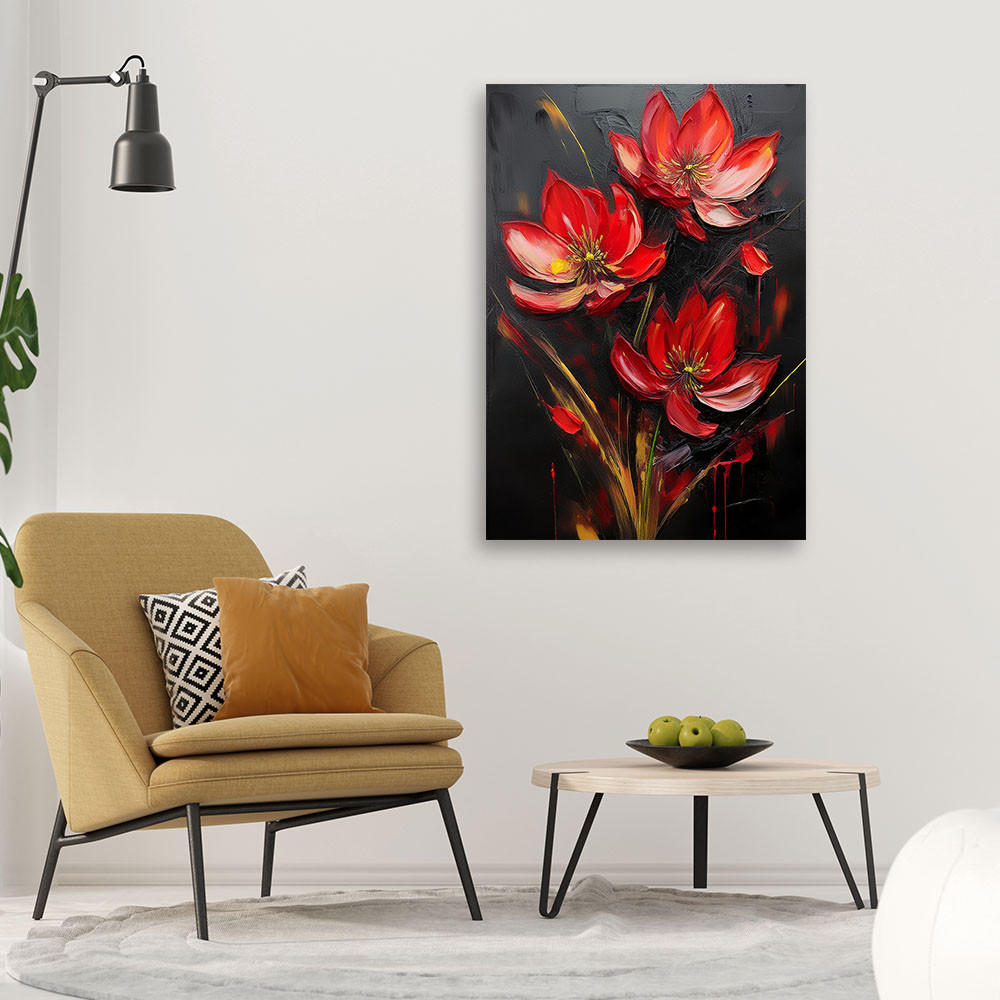 WANDBILD rot bemalte mohnblumen - Rot, Textil (40/60cm) - Feeby