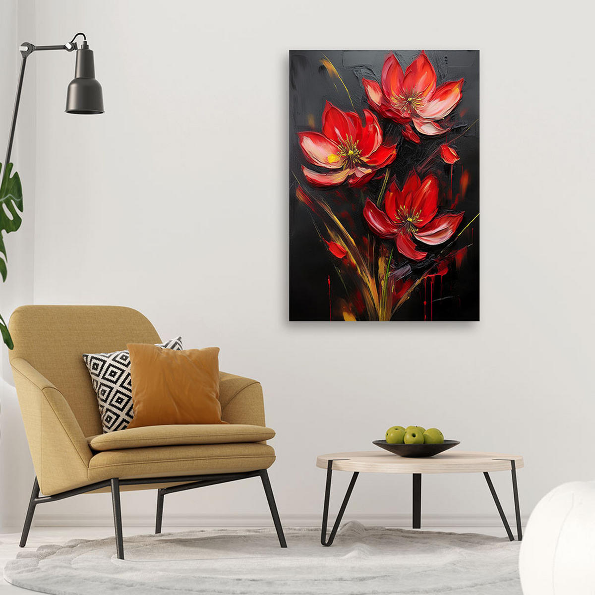 WANDBILD rot bemalte mohnblumen - Rot, Textil (40/60cm) - Feeby