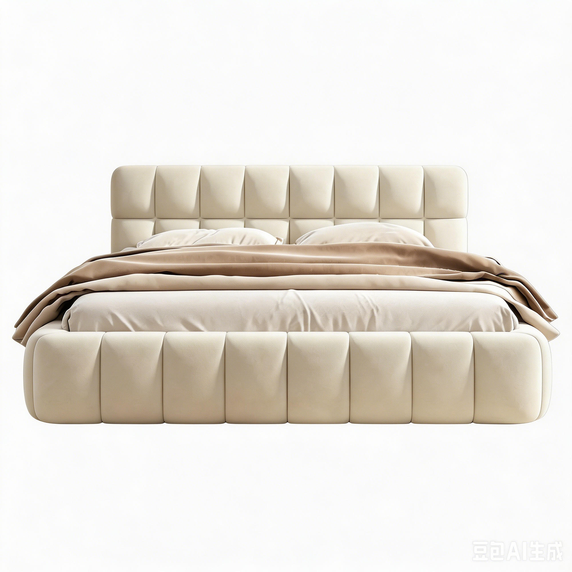 POLSTERBETT 140x200 mit Lattenrost, beige Leinen, niedriges Design mit eingelassener Matratze, sicher und stilvoll - Beige, Holz/Textil (140/200cm) - GENKI LIVING
