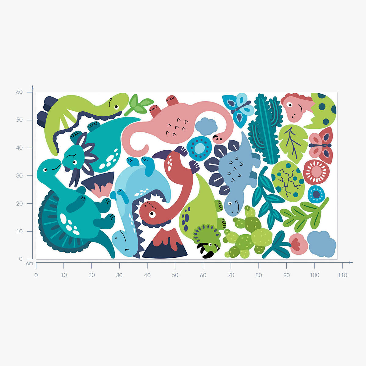 WANDAUFKLEBER 60x108cm - Dinosaurier und Pflanzen - Multicolor, Kunststoff (60/108/0.1cm) - Wallfluent