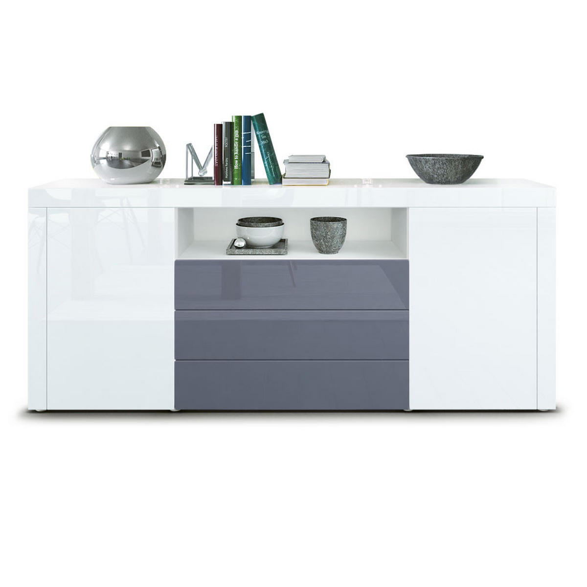 SIDEBOARD Santiago Weiß Hochglanz / Grau Hochglanz - Weiß Hochglanz, Holzwerkstoff (167/72/35cm) - Vladon