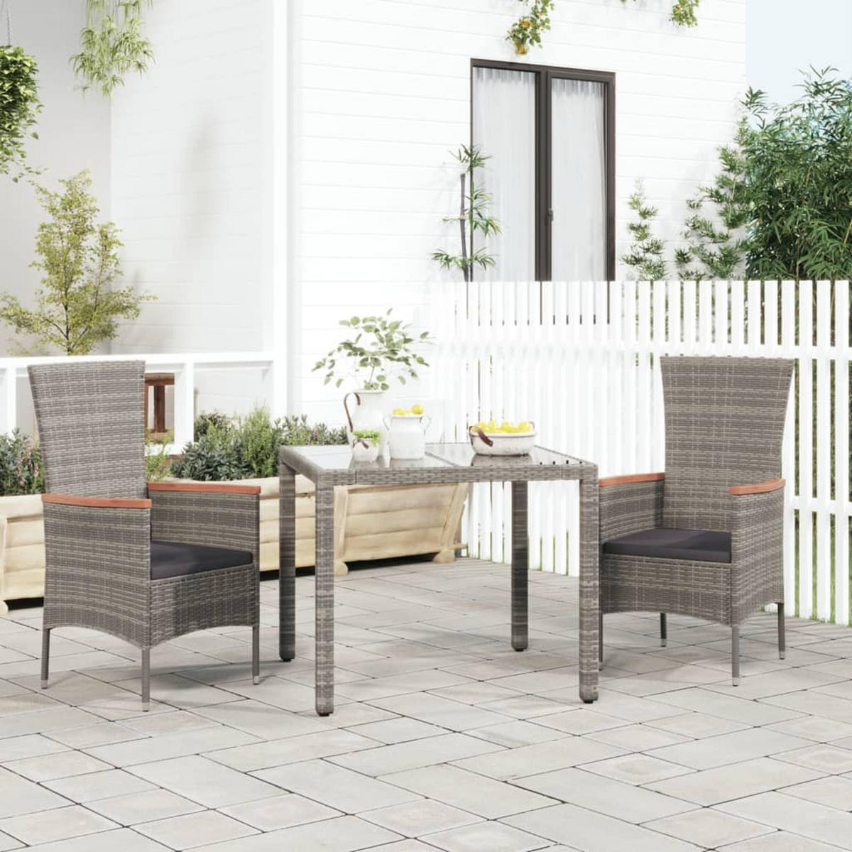 GARTENSTÜHLE mit Kissen 2 Stk. Poly Rattan Grau - Grau, Kunststoff (60/108/58cm) - furnicato