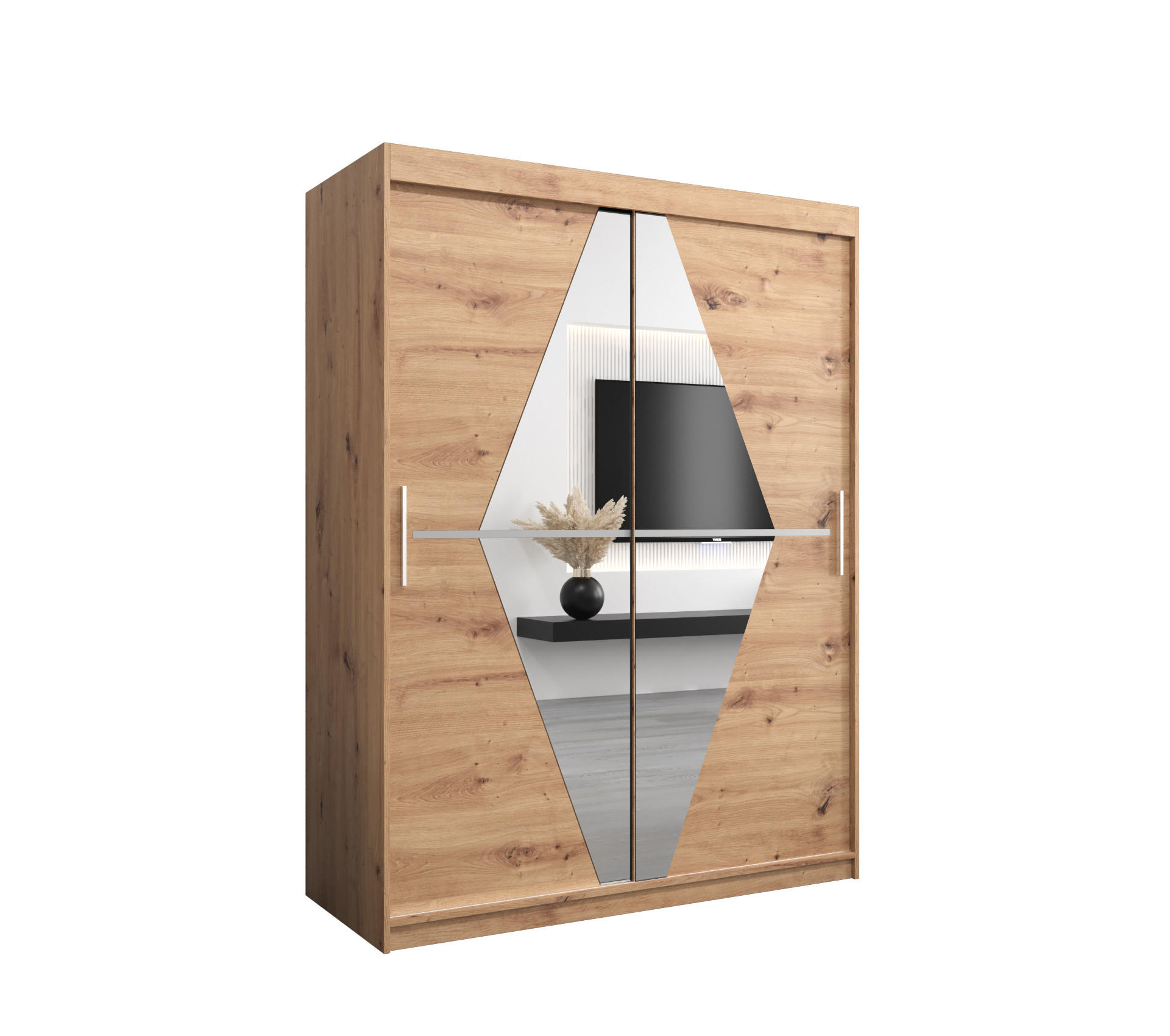 SCHWEBETÜRENSCHRANK 200/150/62 2-türig - Silberfarben/Eiche Artisan, Holz/Kunststoff (150/200/62cm) - MÖBEL KRYSPOL