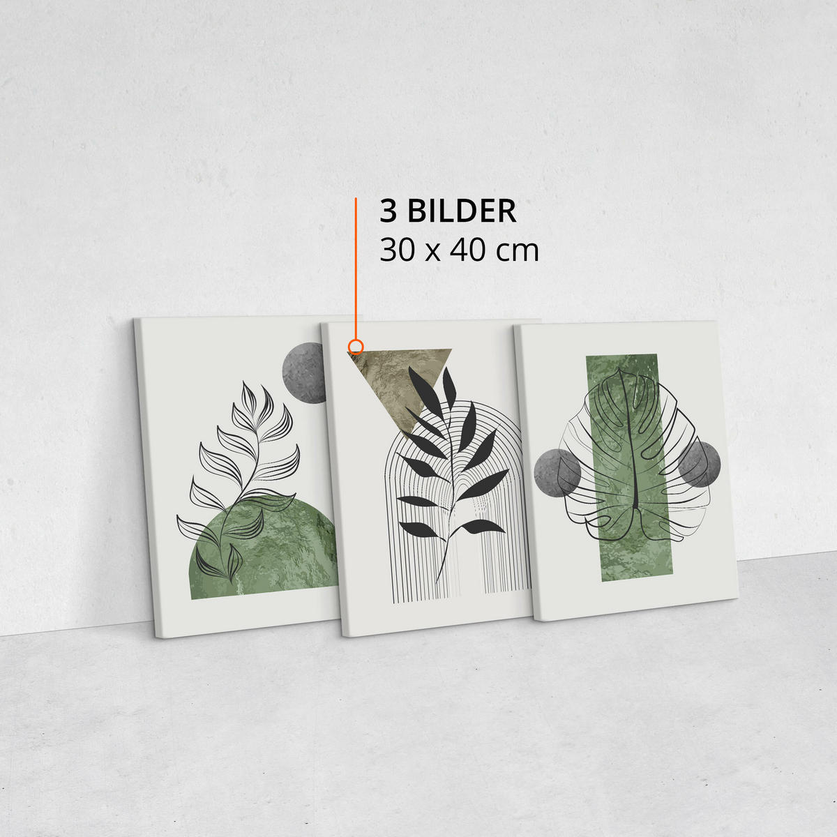 LEINWANDBILDER 3-es Set Blätter Boho - Schwarz/Weiß, Textil (90/40cm) - Muralo