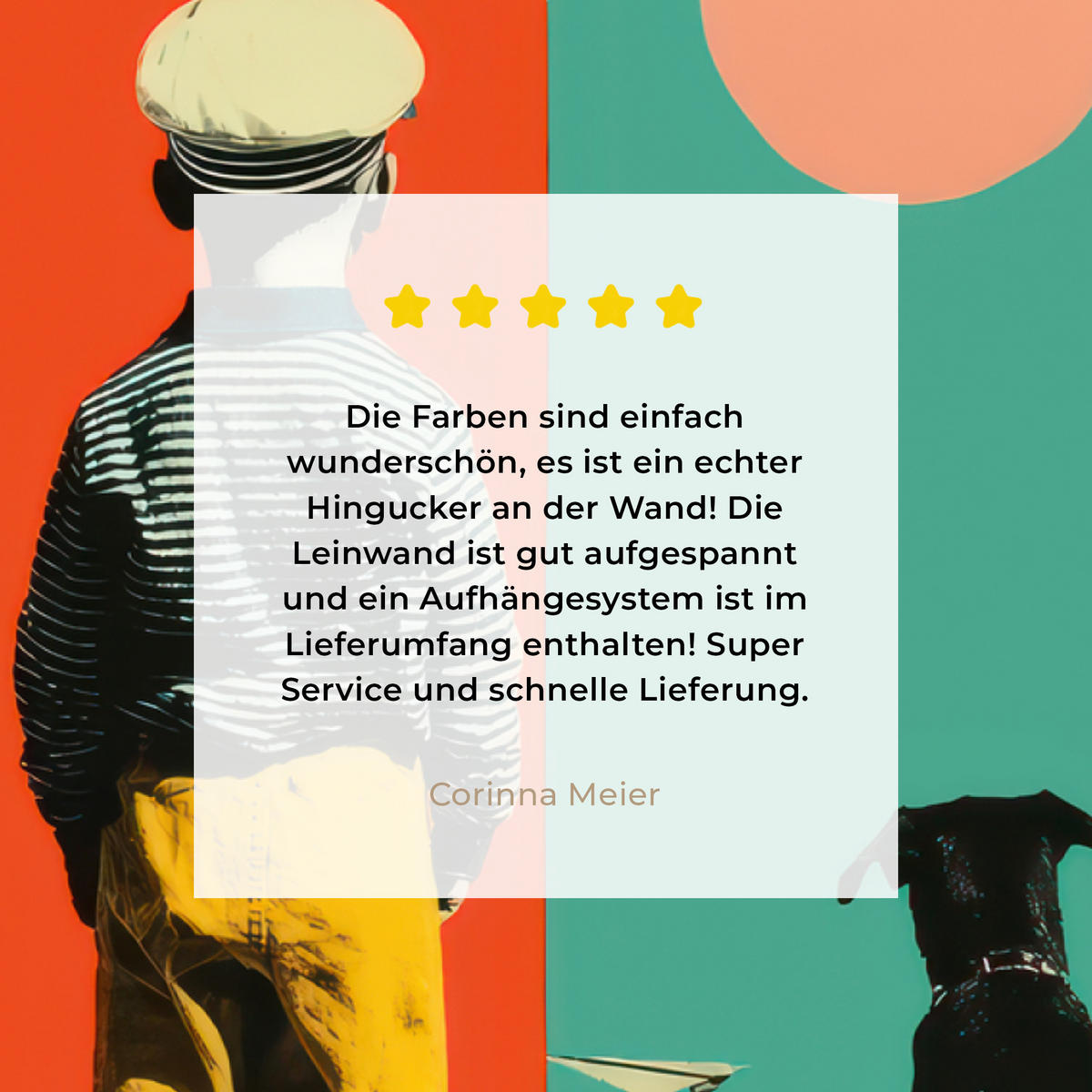 LEINWANDBILD Retro - Junge - Hund - Rot - Grün Wandbild 40x30 cm - Orange, Textil (40/30cm) - MuchoWow