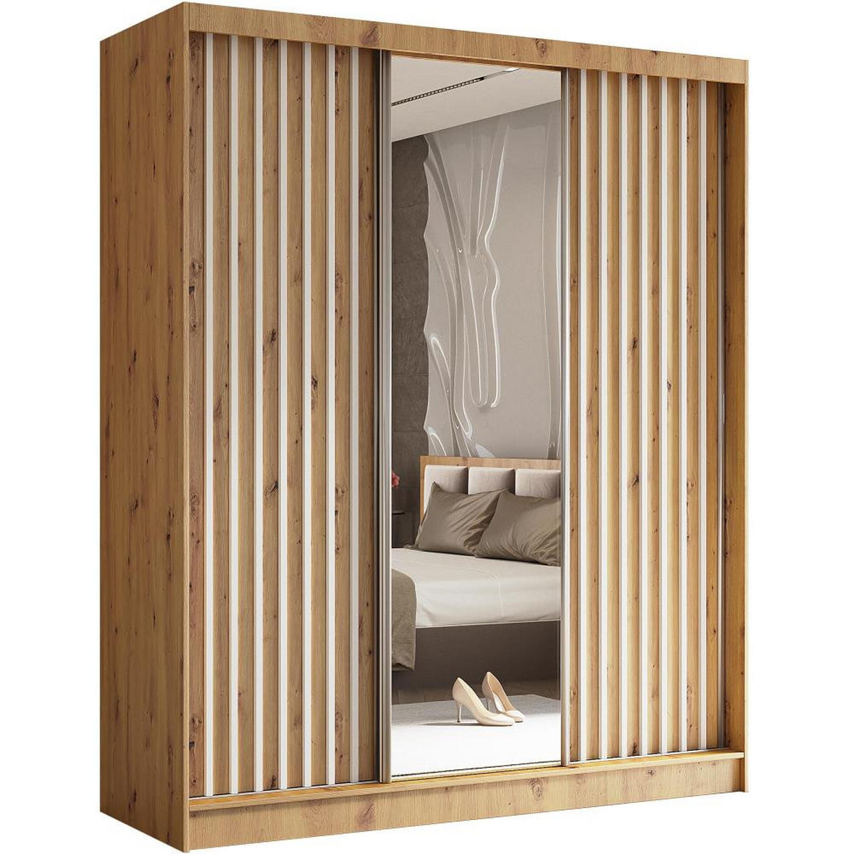 SCHWEBETÜRENSCHRANK Helix 180/216/61 eiche artisan+weiß mit Schubladeneinsatz - Eiche Artisan/Weiß, Holzwerkstoff (180/216/61cm) - Beautysofa