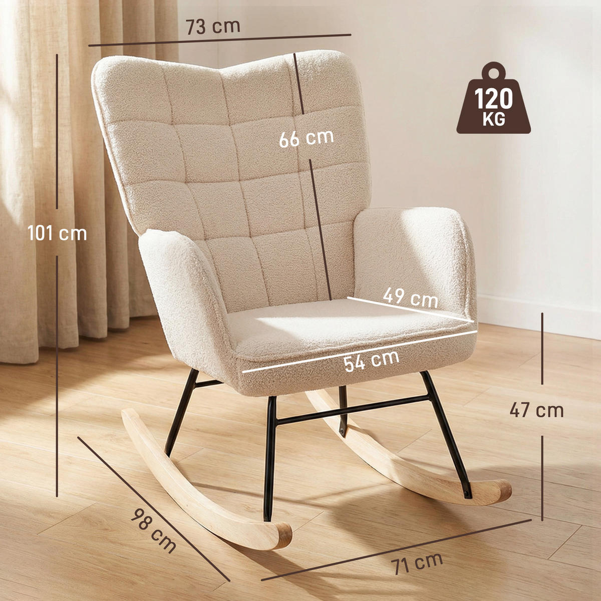 SCHAUKELSTUHL, Gepolsterter Stuhl 71 x 98 x 101 cm, Beige - Multicolor, Holzwerkstoff (71/101/98cm) - FORIOUS