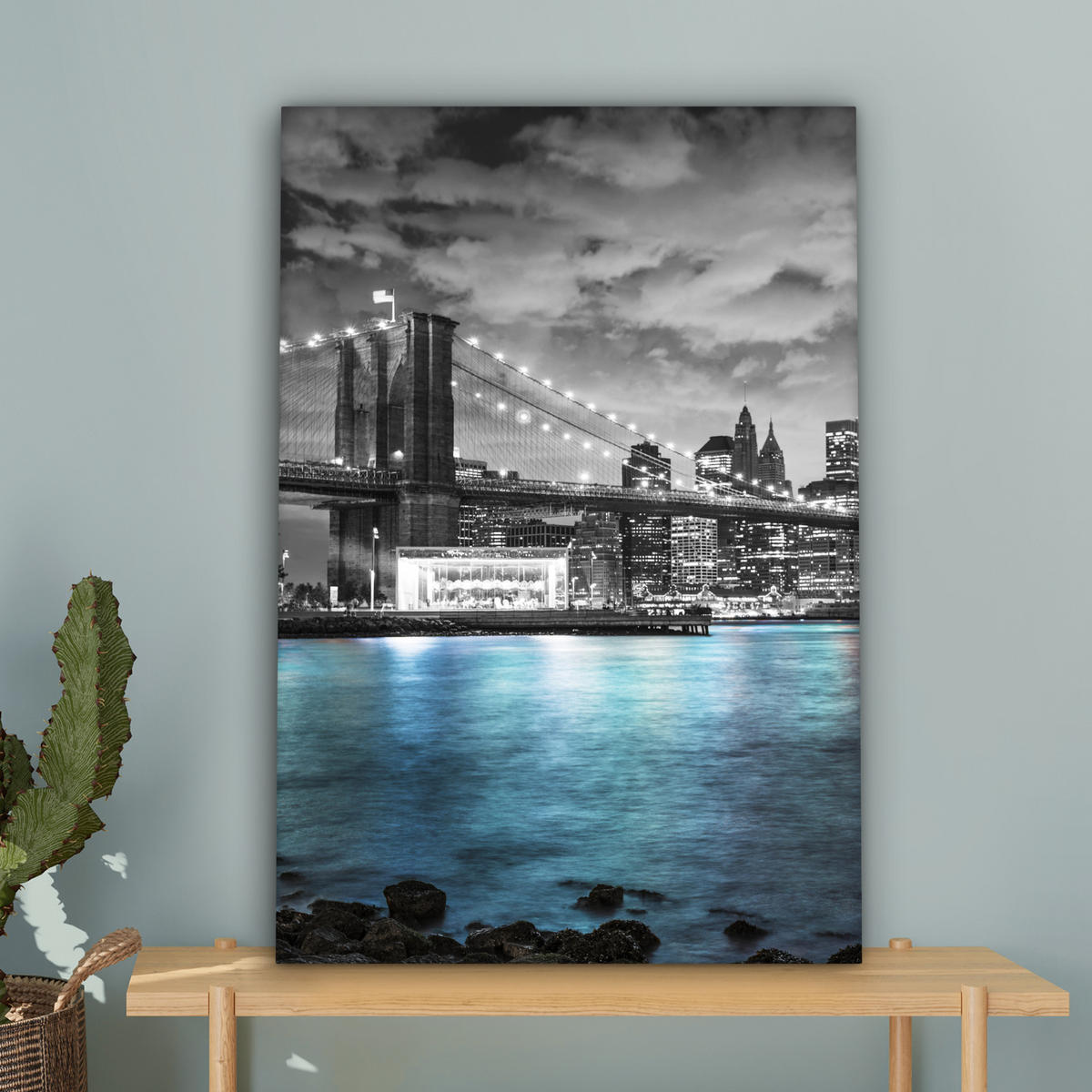 LEINWANDBILD New York - Skyline - Stadt - Blau Wanddeko Schlafzimmer 60x90 cm - Blaugrau, Textil (60/90cm) - MuchoWow