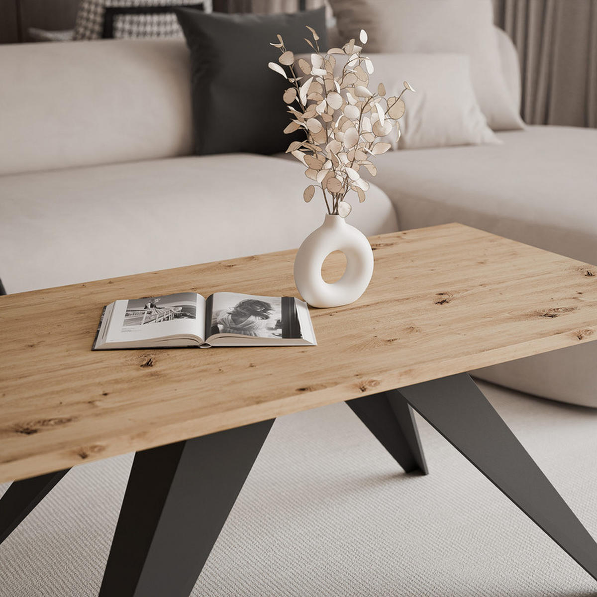 COUCHTISCH AIRA 120/60/48 cm Rechteckig, Schwarz/Artisan-Eiche - Schwarz/Eiche Artisan, Metall (60/120/48cm) - Idohome