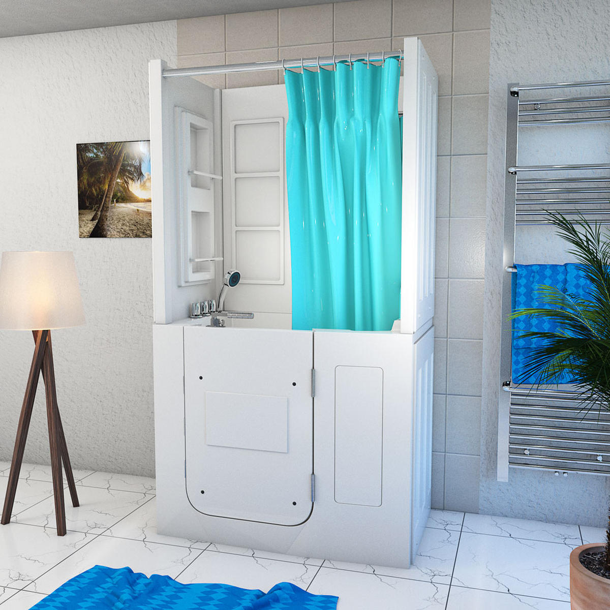 SENIOREN Dusche Sitzwanne Tür S08D-B-R - Weiß, Glas/Kunststoff (110/68/205cm) - AcquaVapore by Sandra Jentho