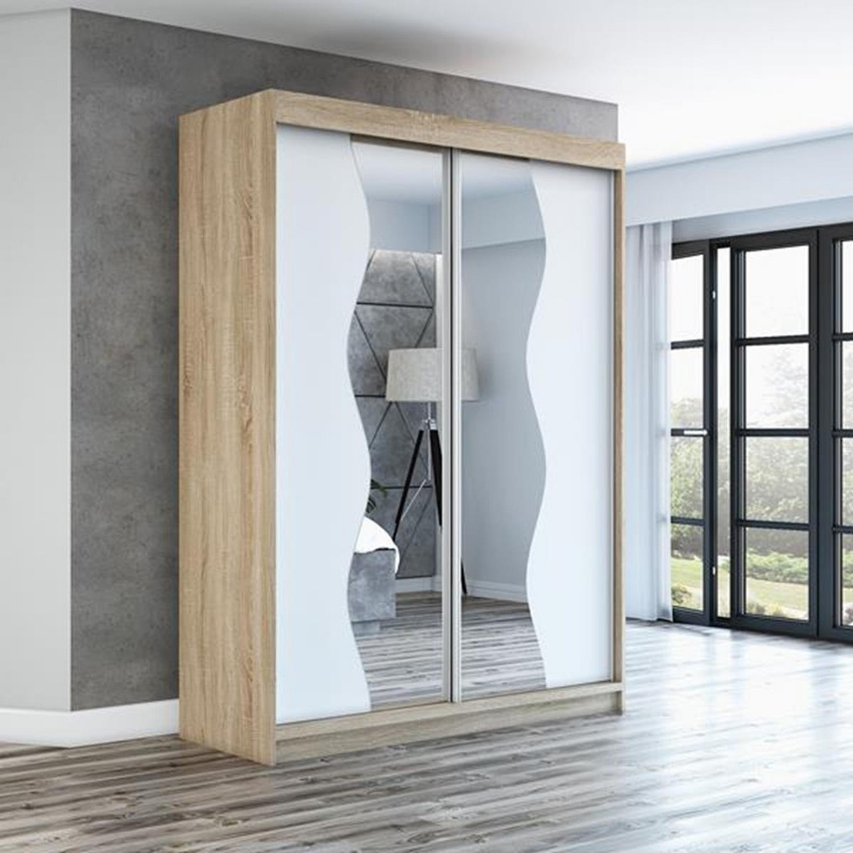 SCHWEBETÜRENSCHRANK 160 CM RIMA Farbe: Sonoma / weiß / weiß - Braun/Weiß, Holzwerkstoff (160/215/59.5cm) - A&J MöbelLand