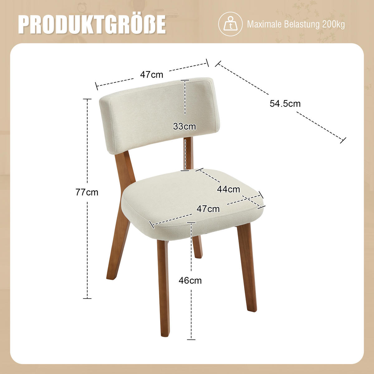 ESSZIMMERSTUHL 2er-Set mit Massivholzbeinen, Beige - Beige, Holzwerkstoff (54.5/77/47cm)
