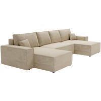 ECKSOFA 380 cm Bergamo U mit Bettkasten, Samt, Beige - Beige, Holz (377/189cm) - Emporius