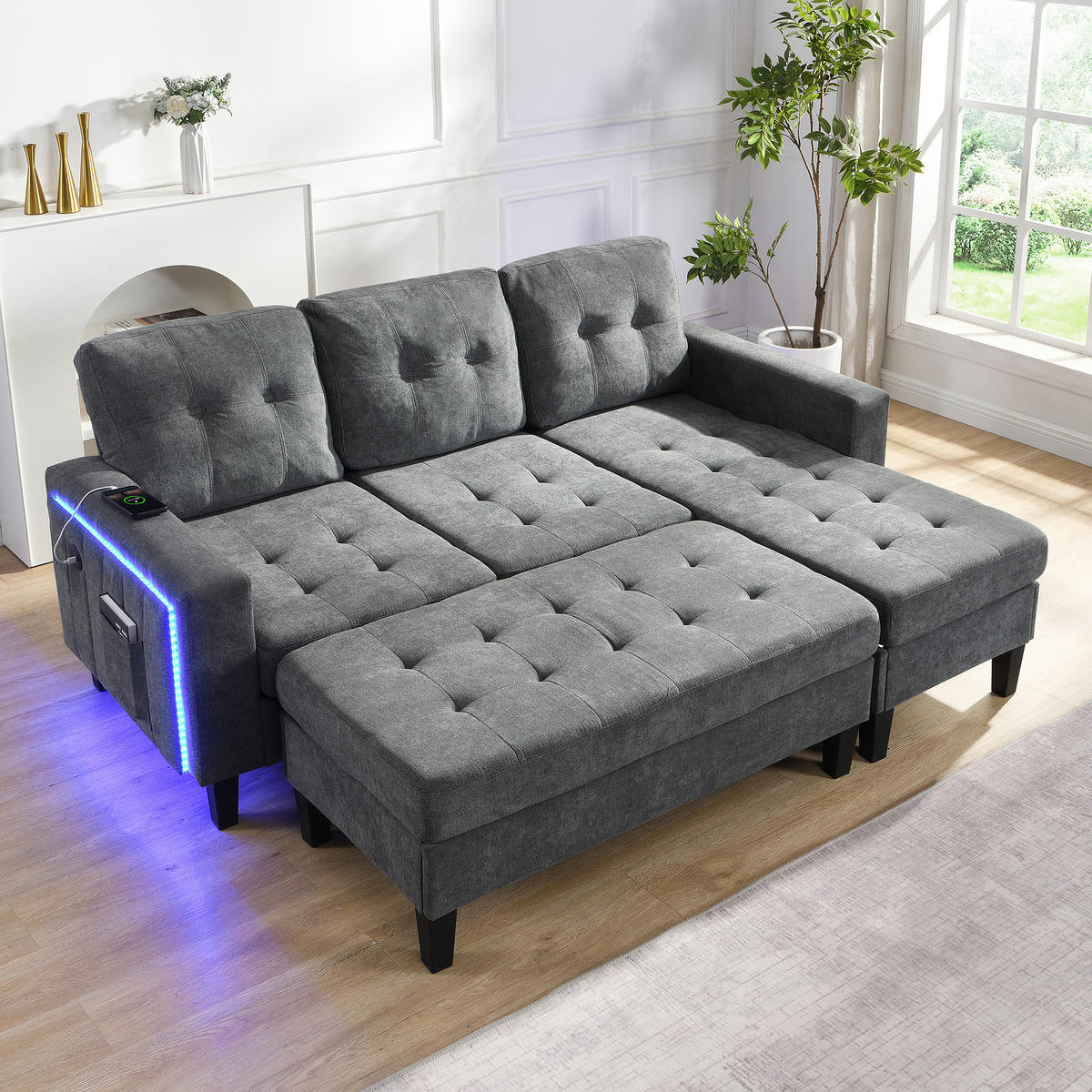 ECKSCHLAFSOFA 185/135/85 cm Antikgrau - Grau, Textil (135/185cm)