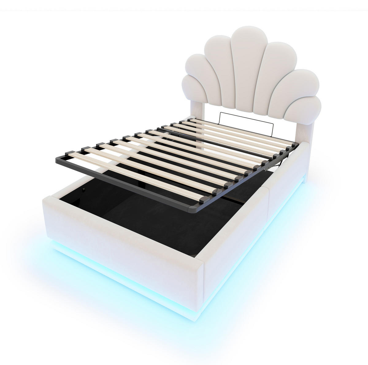 ČALOUNĚNÁ postel 90/200 cm s LED osvětlením a hydraulickým úložným prostorem, sametová, Béžová - béžová, textil (90/200cm) - Redom