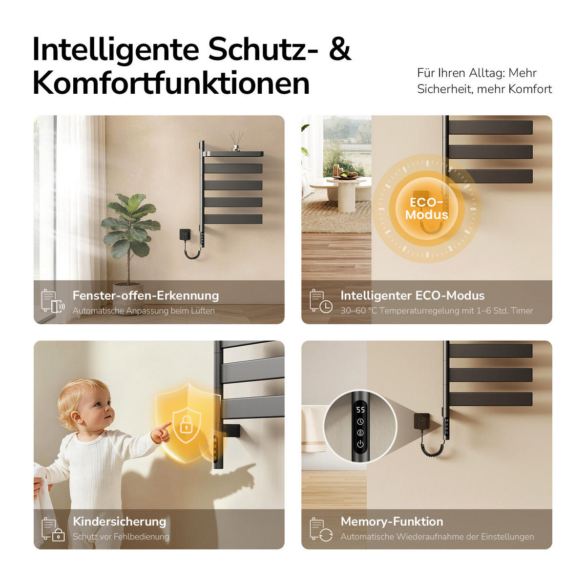HEIZKÖRPER elektrisch 76 x 45 cm mit Smart-Steuerung & Ablage Anthrazit - Anthrazit, Metall (45/76.9/14.8cm) - EMKE