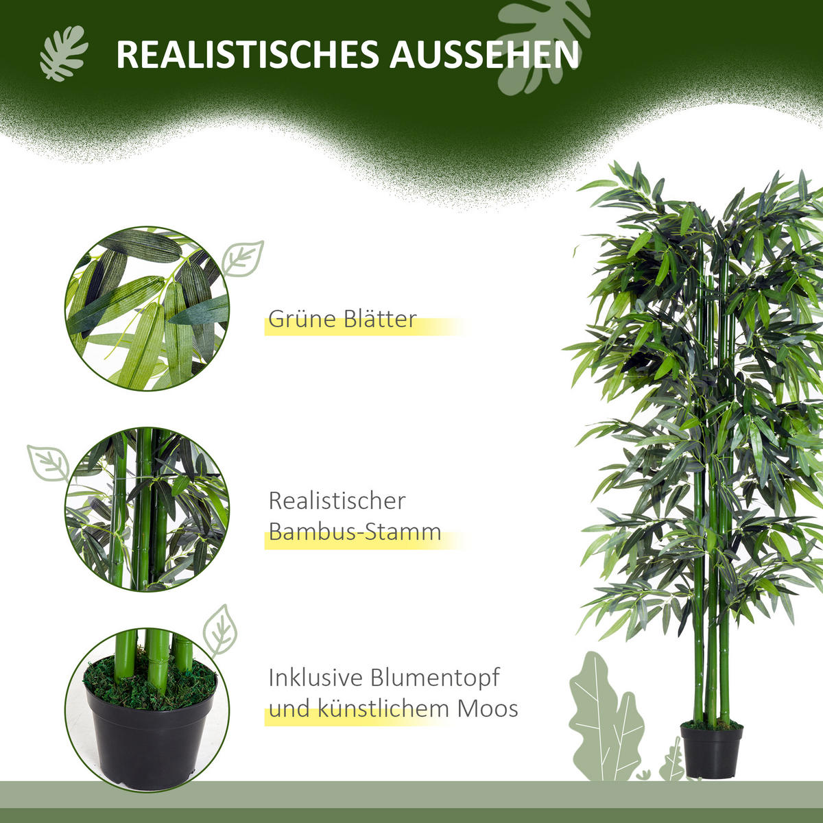 KÜNSTLICHE Pflanzen, PE, Zement, Grün - Grün, Kunststoff (180cm) - Outsunny
